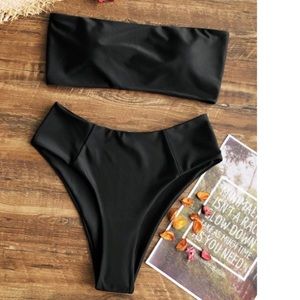High Cut Bandeau Bathing Suit Black Medium (US 6)